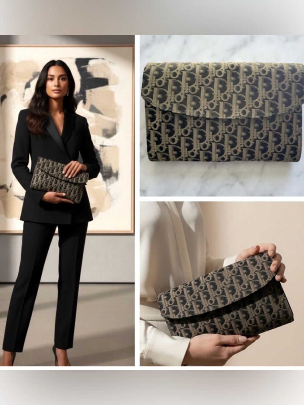 Authentic Christian Dior Vintage Oblique Trotter Monogram Canvas Clutch Pouch - Picture 3 of 16